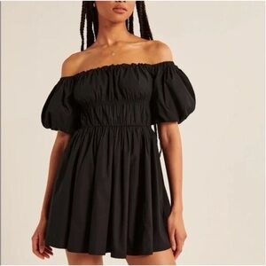 Abercrombie & Fitch Black Off Shoulder Puff Sleeve Mini Sun Dress Size XS Petite